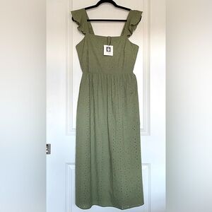 NWT Anne Klein 100% Cotton Sage Green Cottagecore Midi Dress Size 8